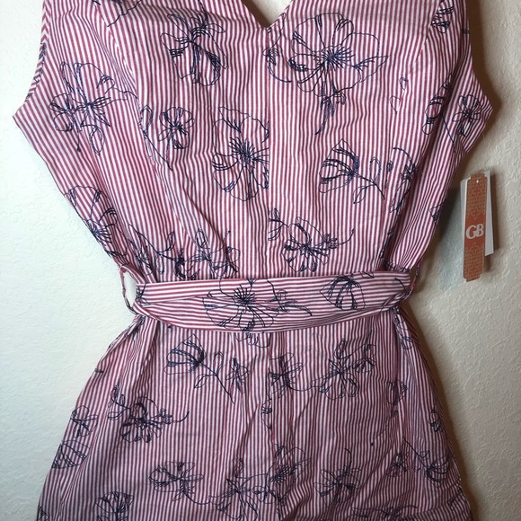 Gianni Bini Red Striped Floral Romper - Large C - Picture 3 of 6